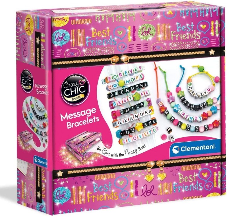 CLEMENTONI CRAZY CHIC - MESSAGE BRACELETS , Kit Gioielli Creativi per Bambini